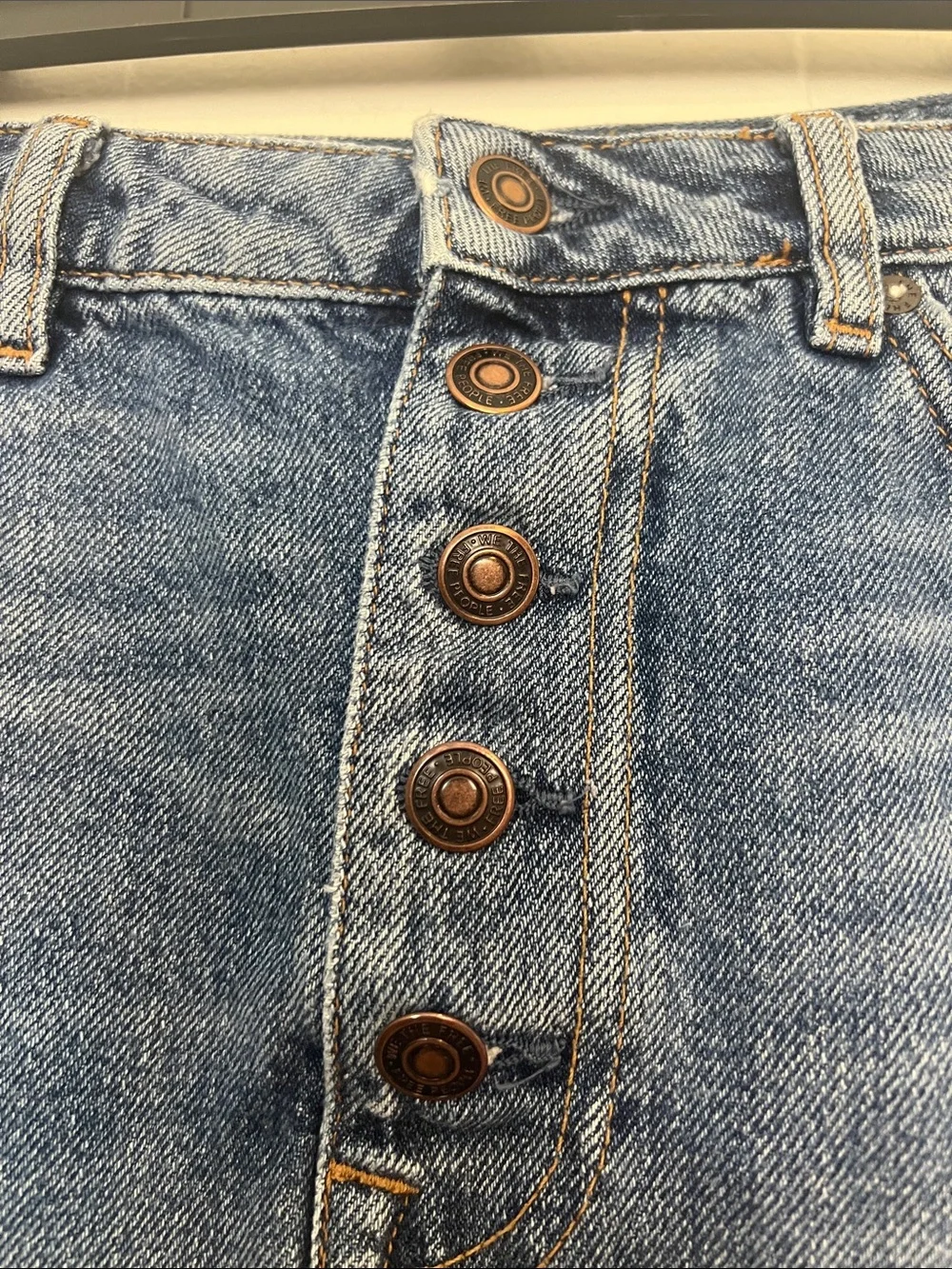 We the Free Distressed Denim Mini button fly Skirt Size 30
